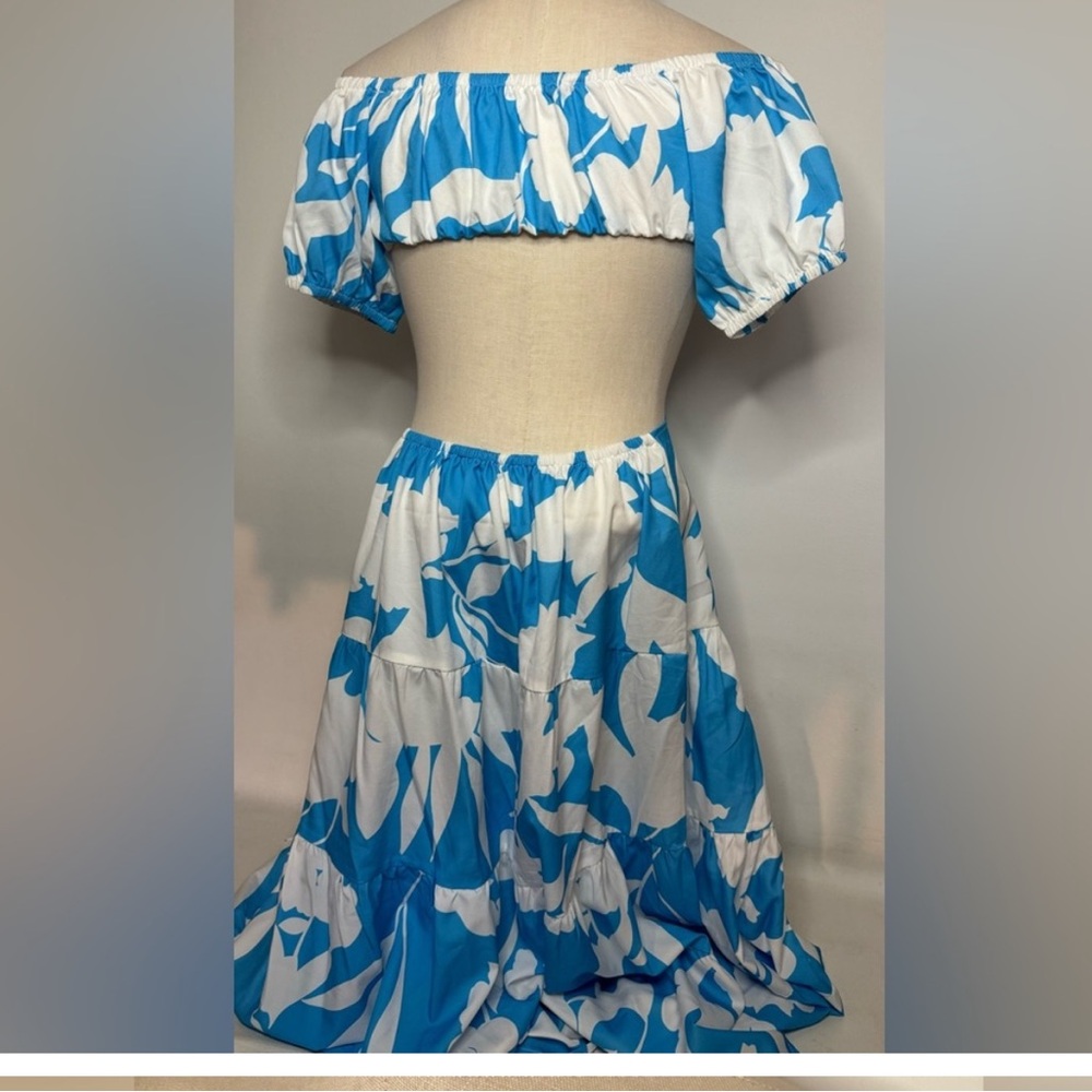 Elegant Blue Floral Spring wedding guest dress Off-Shoulder Boho maxi M NWOT - Picture 6 of 7